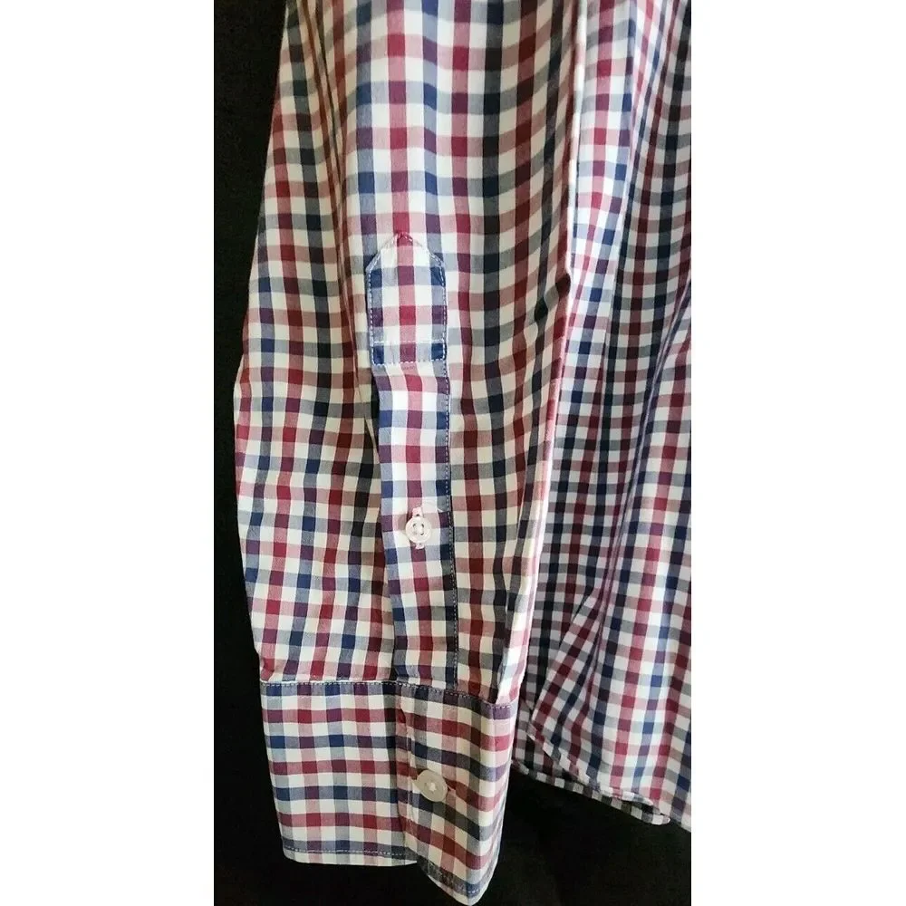 J Crew Size XL Slim Fit Long Sleeve Button Down Checked Red Blue Shirt Flex Wash